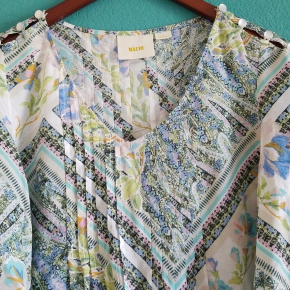 Anthropologie Multi-Color Flutter Sleeve Top - image 3